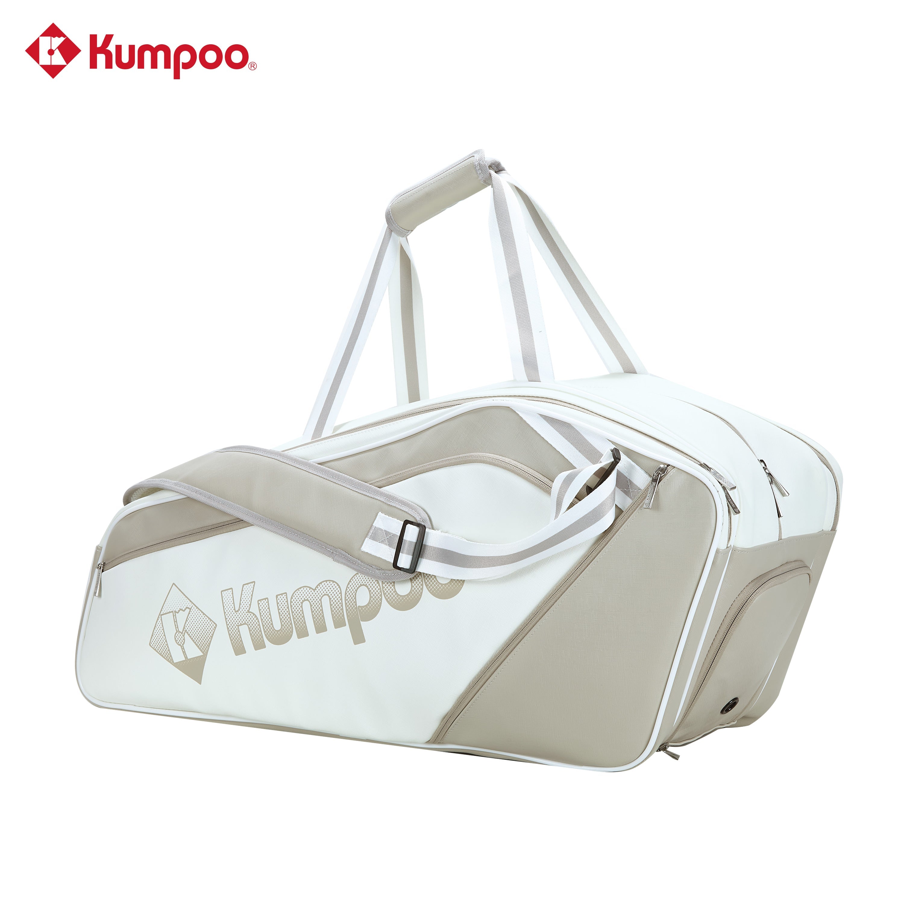 Kumpoo KB-691 badminton bag with multiple compartments, padded straps, and sporty design for carrying rackets and accessories.