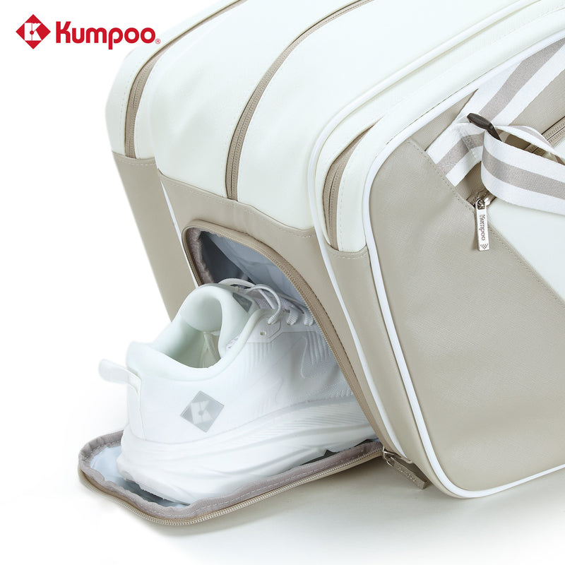 Kumpoo KB-691 badminton bag with multiple compartments and shoulder strap, designed for carrying badminton rackets and gear.