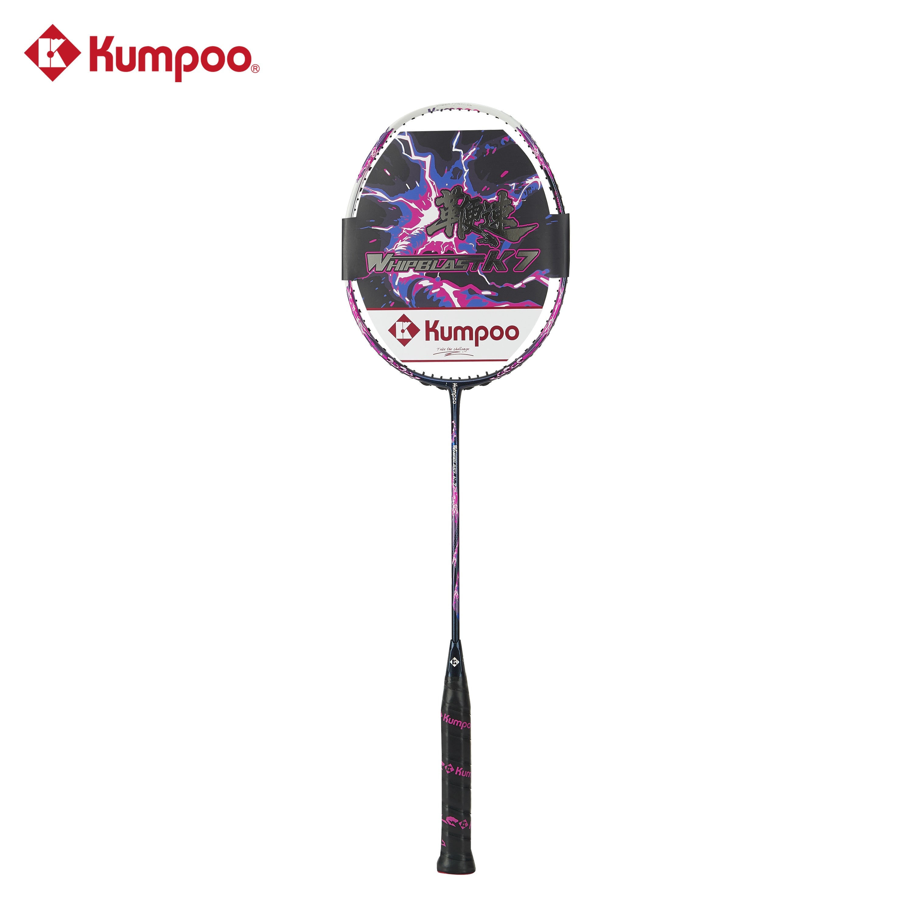 Kumpoo Whipblast K7 unstrung badminton racket with lightweight frame and ergonomic grip, designed for performance and control.
