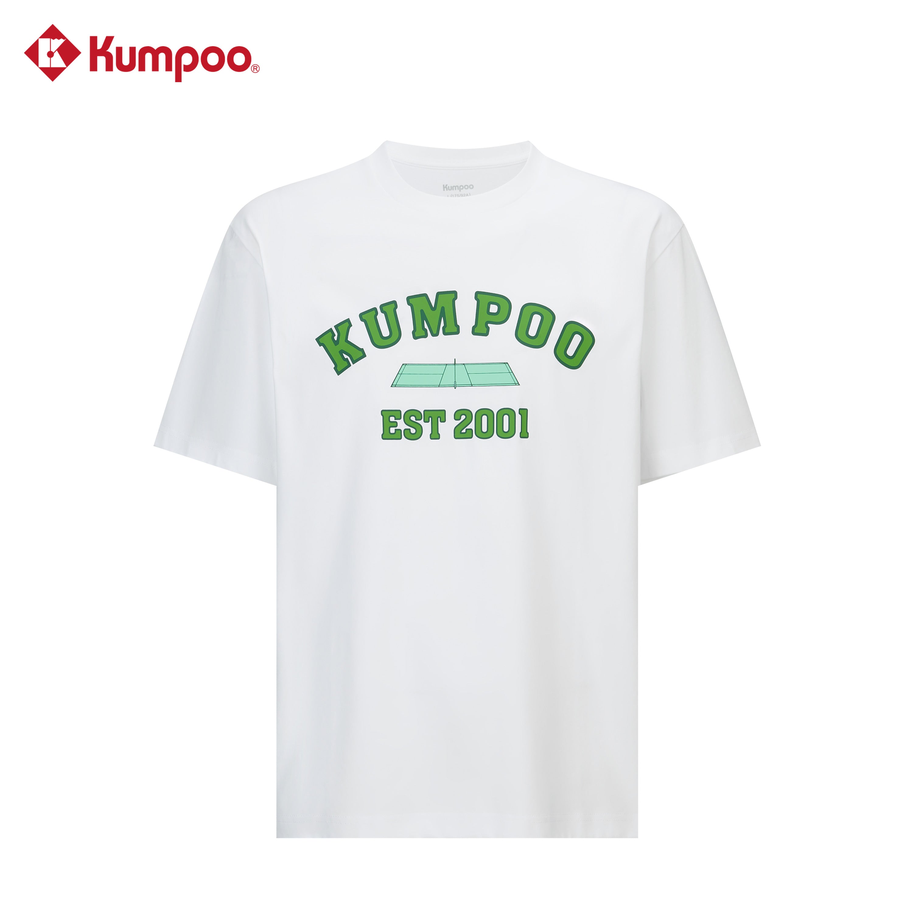Kumpoo K261M-1240 men's T-shirt in black with round neckline and short sleeves, displayed on a hanger.
