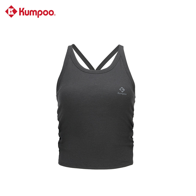 Kumpoo K261W-4122 women's T-shirt in black, casual short-sleeve top with round neckline, displayed on a hanger.