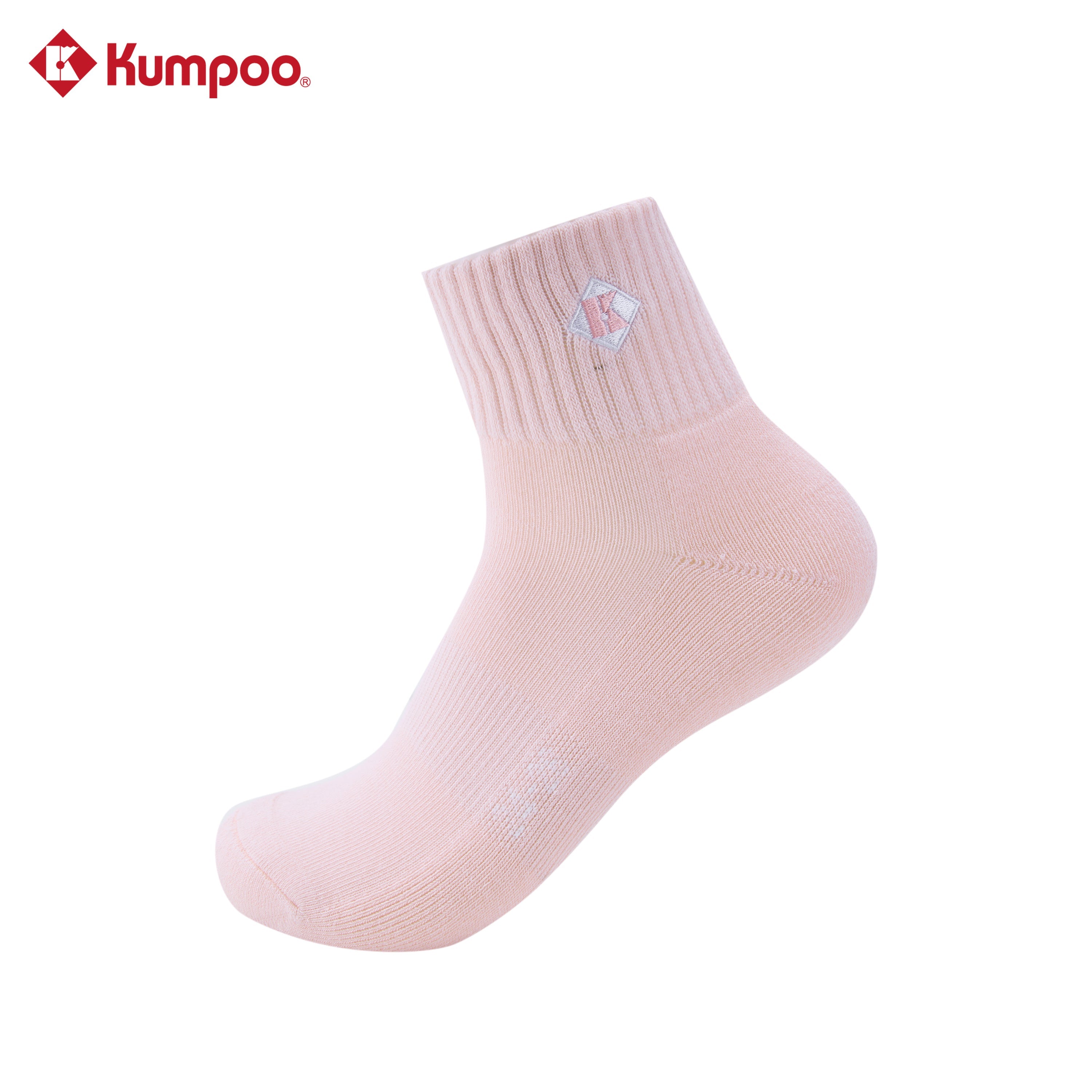 Kumpoo KSO-507.25th socks, white athletic socks with black and gray accents, displayed flat on a white background.