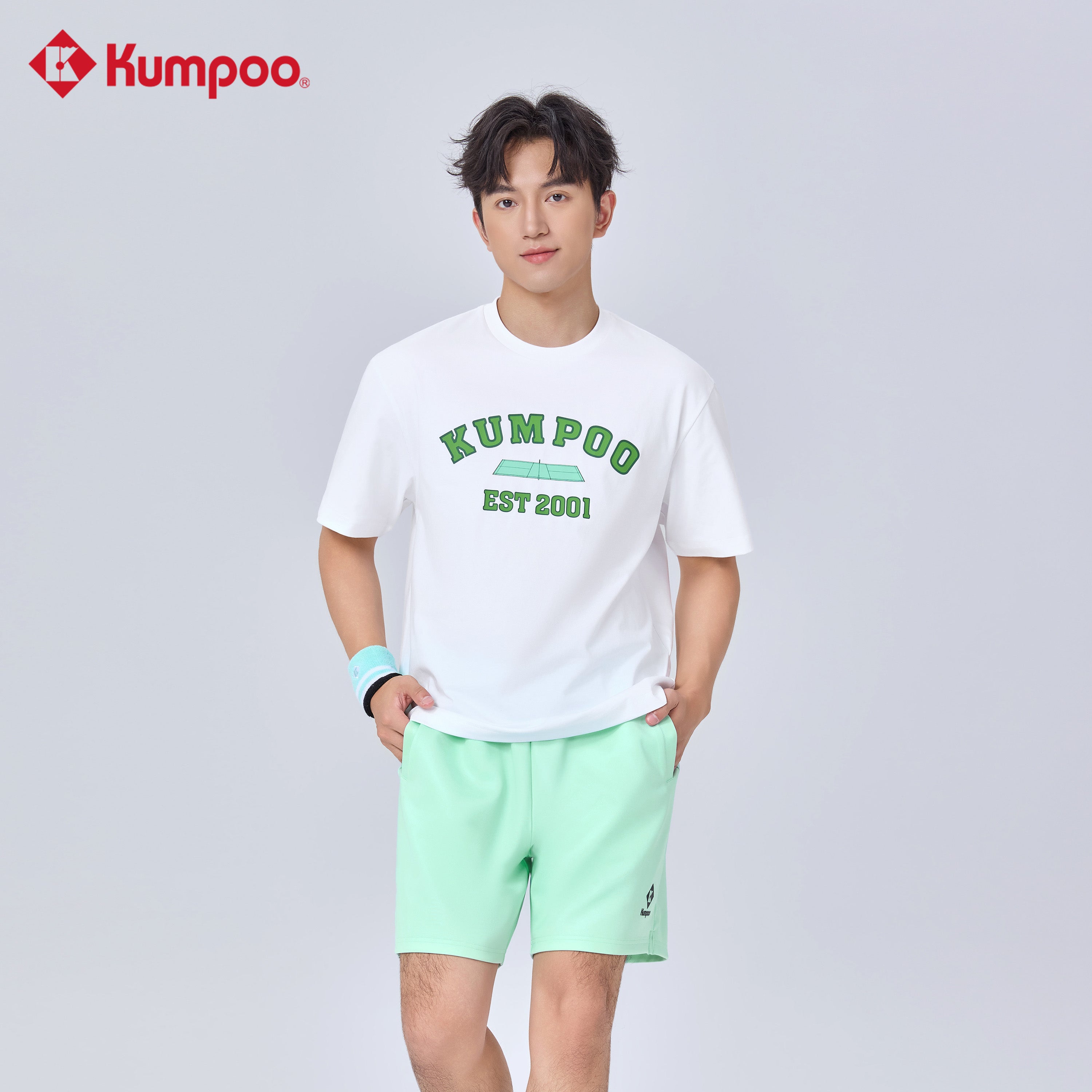 Kumpoo K261M-1240 men's T-shirt, casual tops with short sleeves and round neckline, displayed on a hanger.