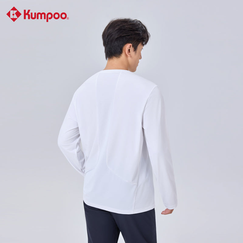 Kumpoo K261M-3170 men's T-shirt in black, casual short-sleeve top with round neckline, displayed on a hanger.