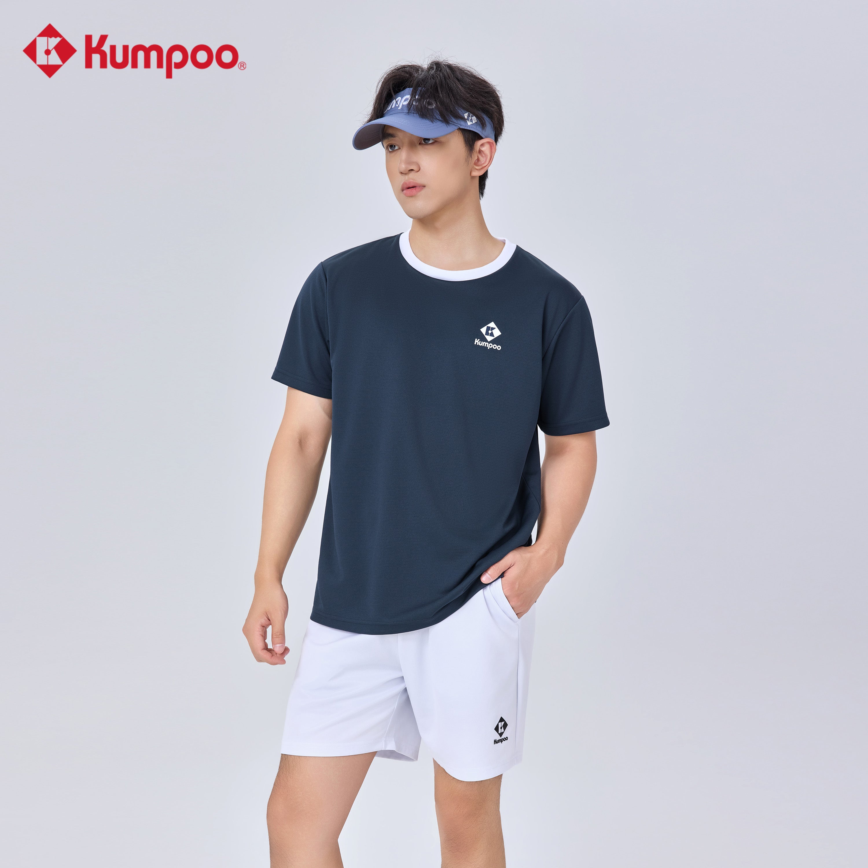 Kumpoo K261U-1224 unisex T-shirt, casual tops and T-shirts, gray color with a simple crew neck design.