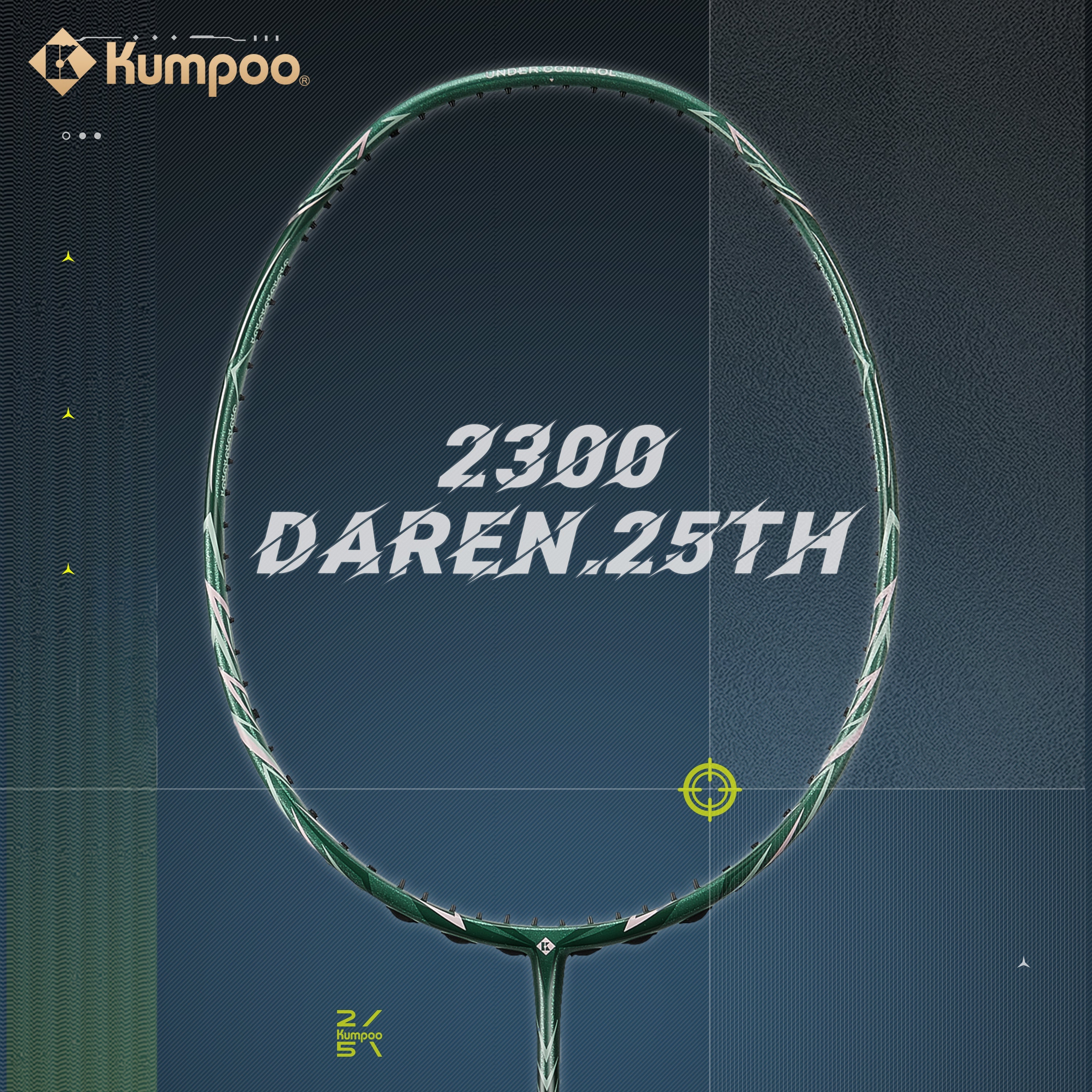 Kumpoo 2300 Daren 25th unstrung badminton racket with lightweight frame and ergonomic handle for better grip and control.