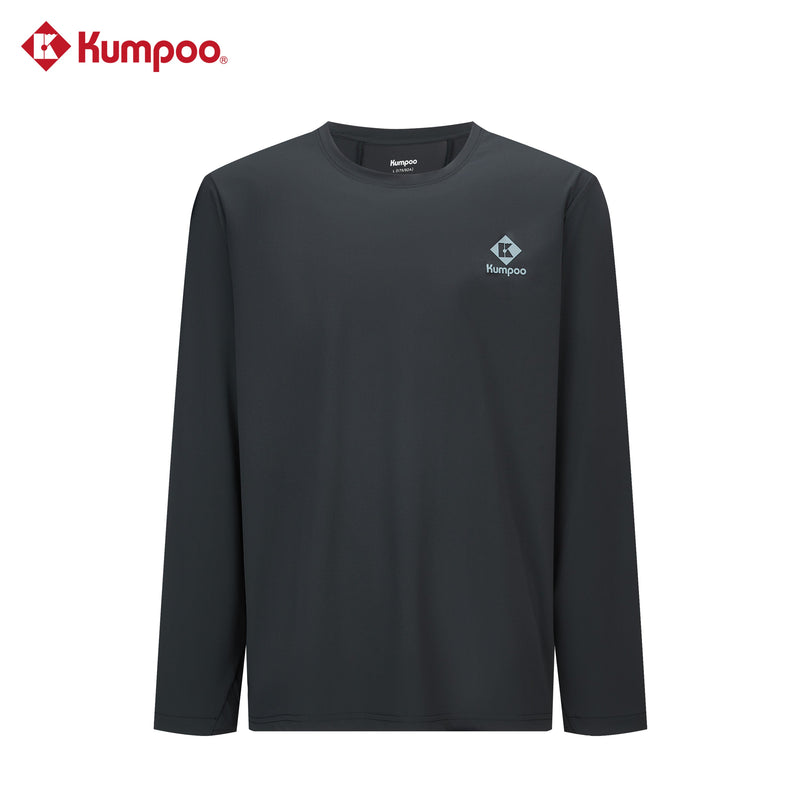 Kumpoo K261M-3170 men's T-shirt, casual tops in black with short sleeves and crew neck, displayed on a hanger.