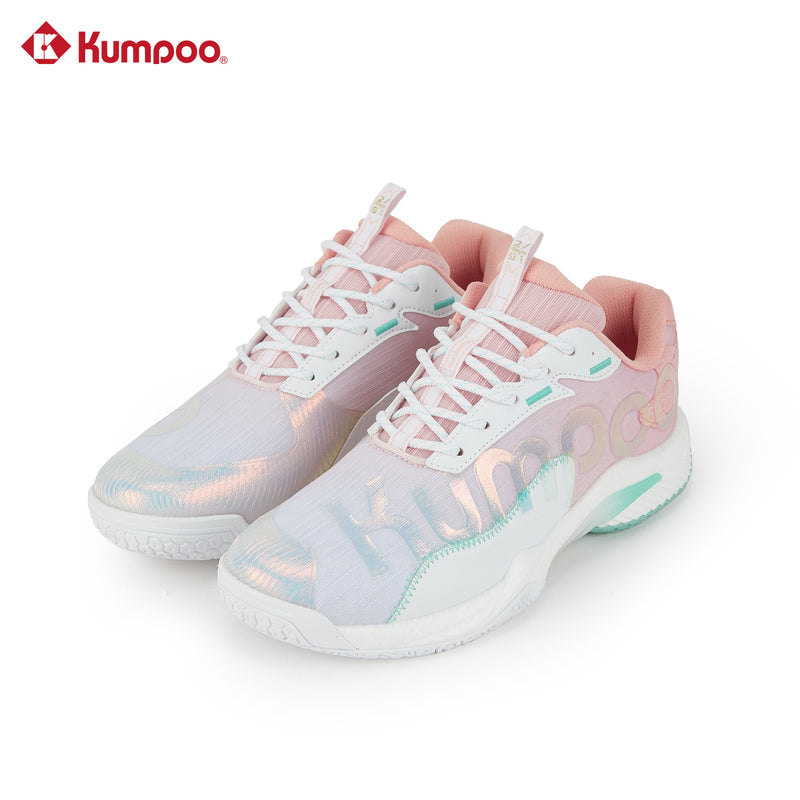 Kumpoo KH-D72PRO badminton shoes in black with white accents, featuring athletic design and cushioned sole for support.
