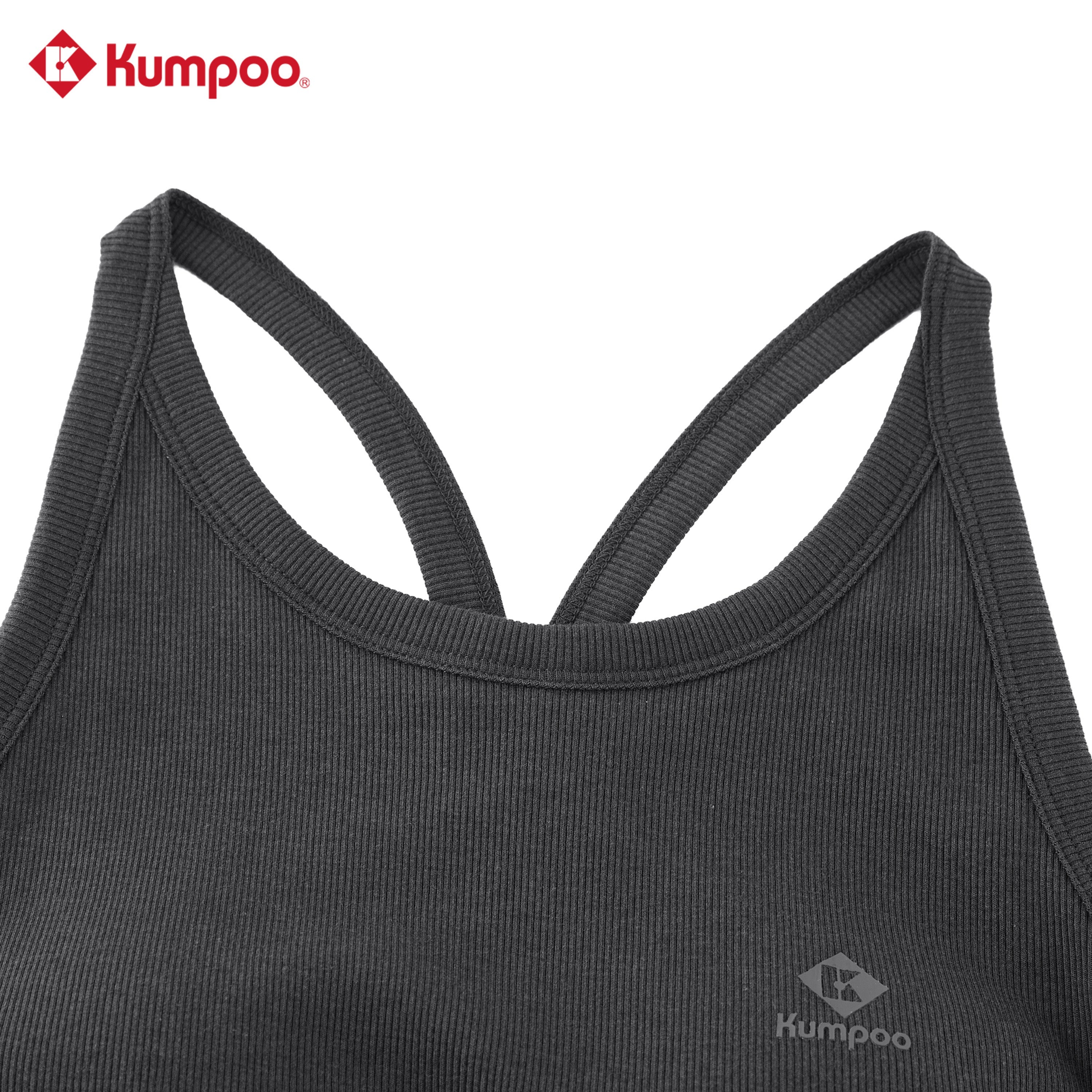Kumpoo K261W-4122 women's T-shirt in black, casual short-sleeve top, made from soft fabric, displayed on a hanger.