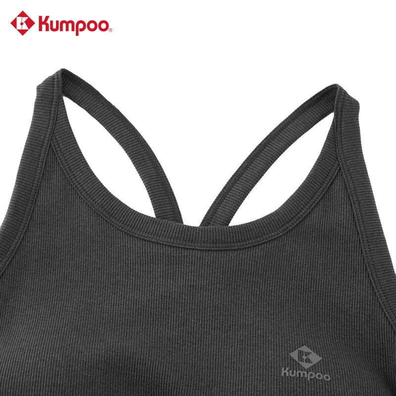 Kumpoo K261W-4122 women's T-shirt in black, casual short-sleeve top, made from soft fabric, displayed on a hanger.