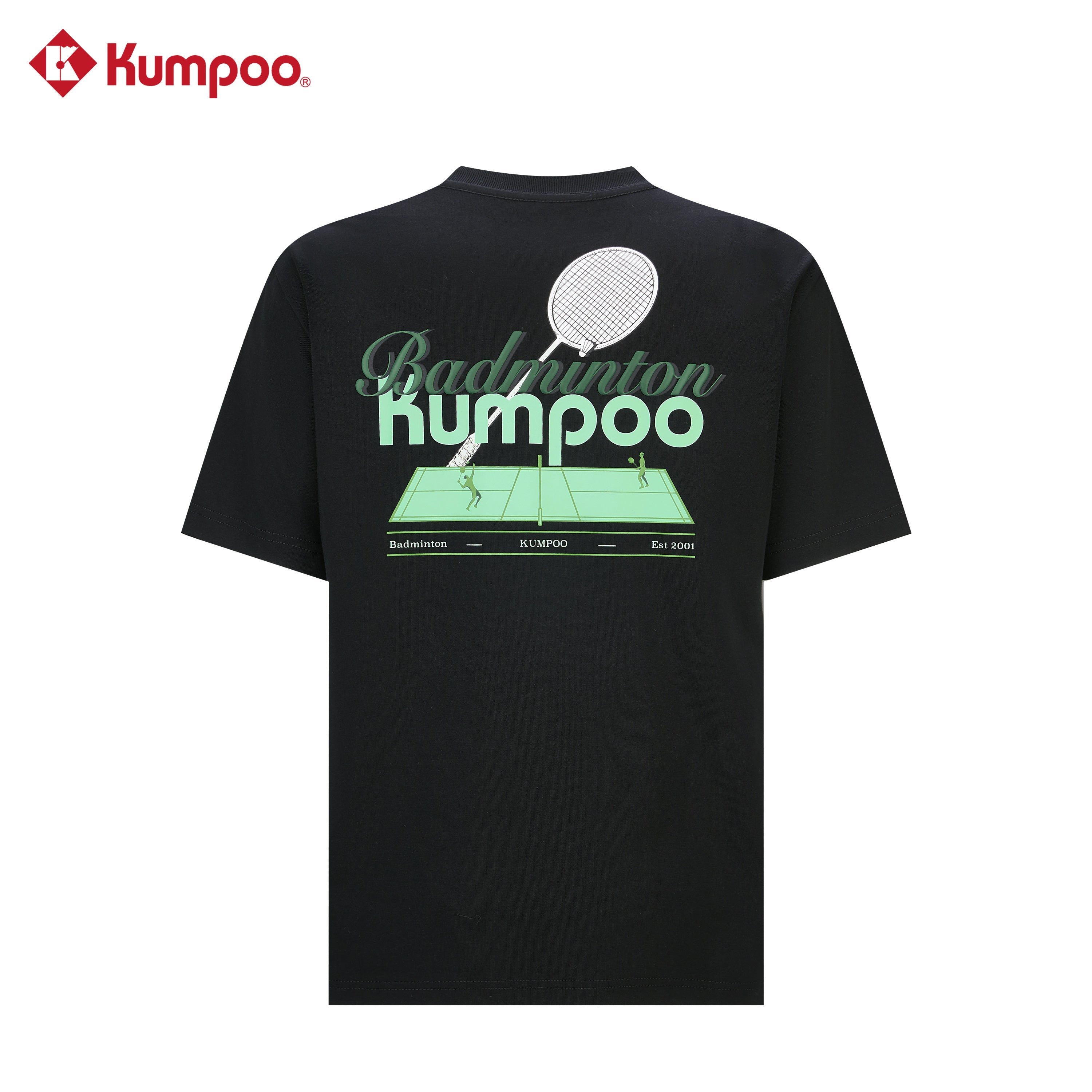 Kumpoo K261M-1240 men's T-shirt in black, featuring a classic crew neck and short sleeves, displayed on a hanger.