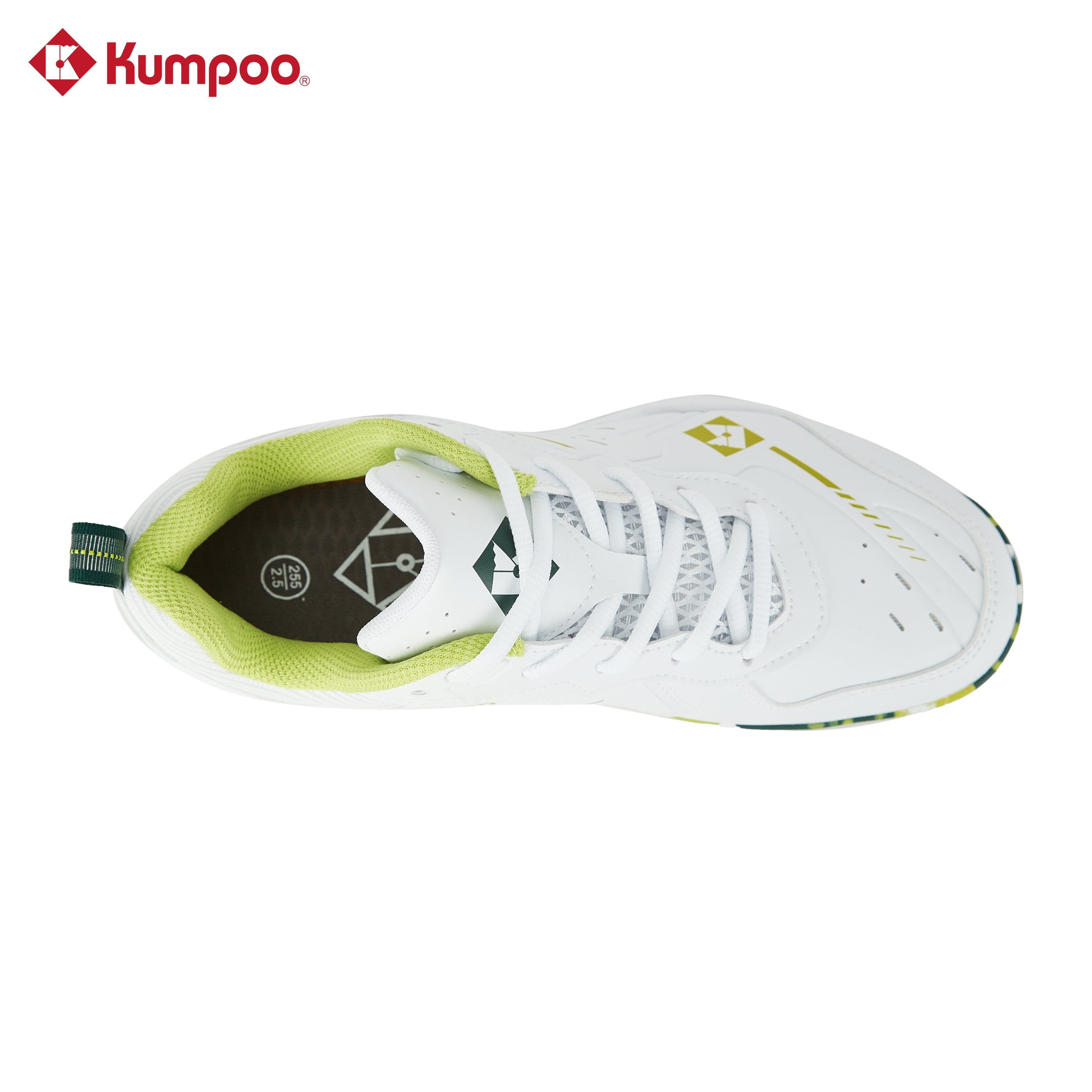 Kumpoo KH-E317 badminton shoes in black and white with cushioned soles and breathable mesh upper, designed for sports performance.