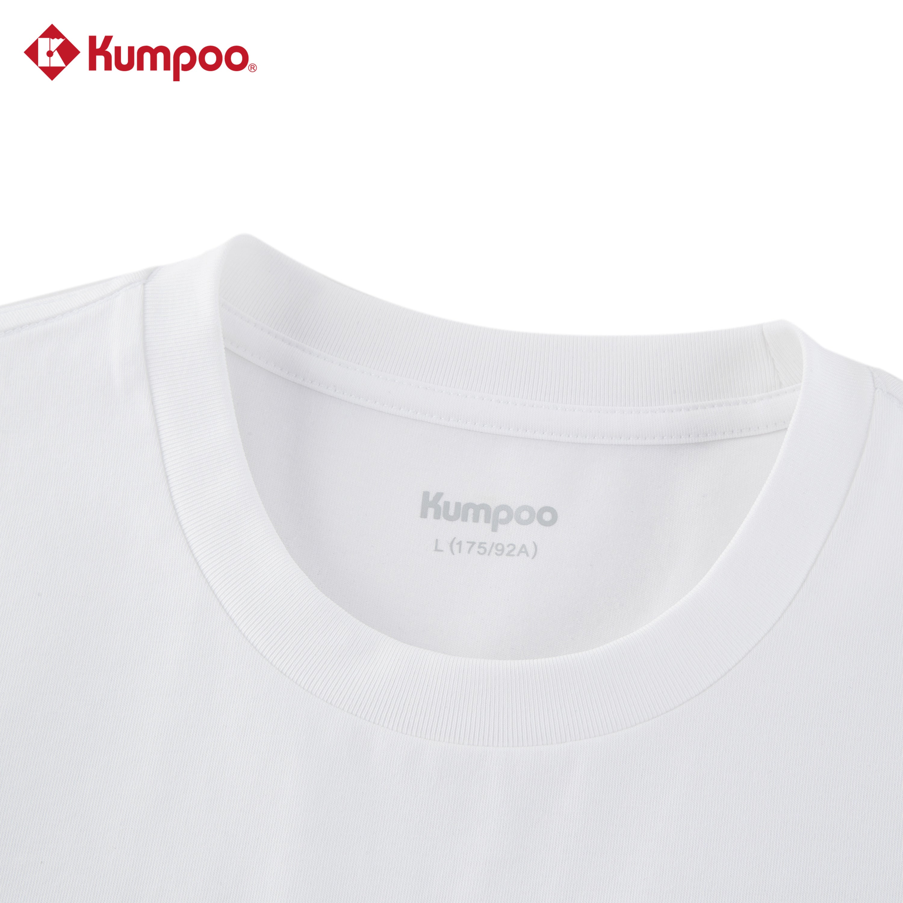 Kumpoo K261M-1240 men's T-shirt in black, casual cotton top with short sleeves and crew neckline, displayed on a hanger.
