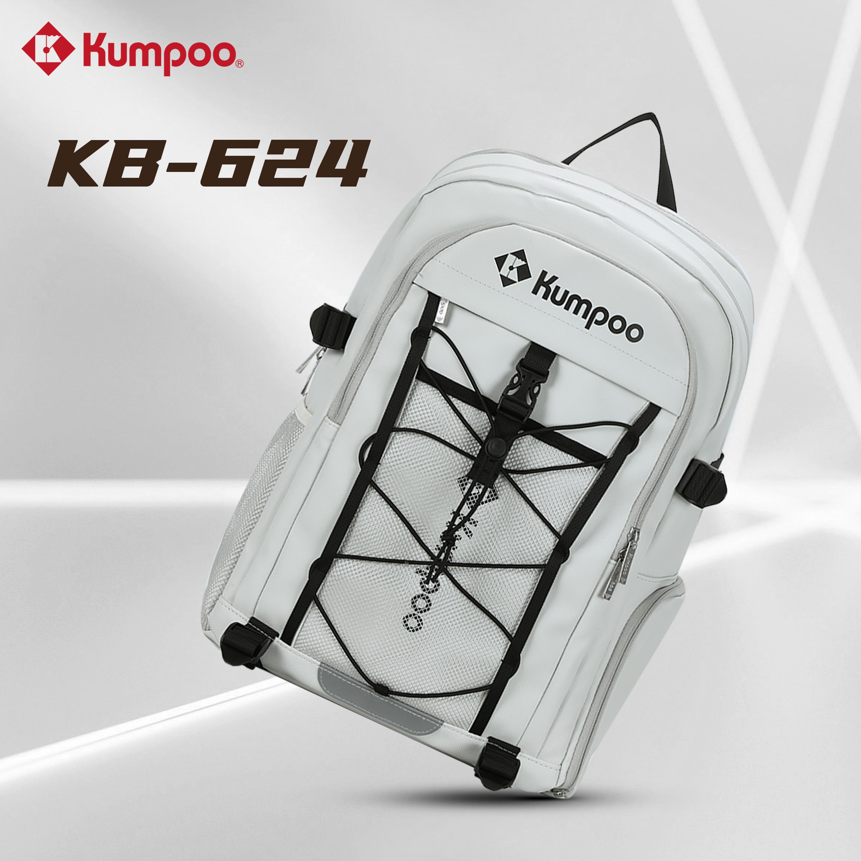Kumpoo KB-624 badminton backpack with multiple compartments and adjustable straps, designed for sports gear storage.